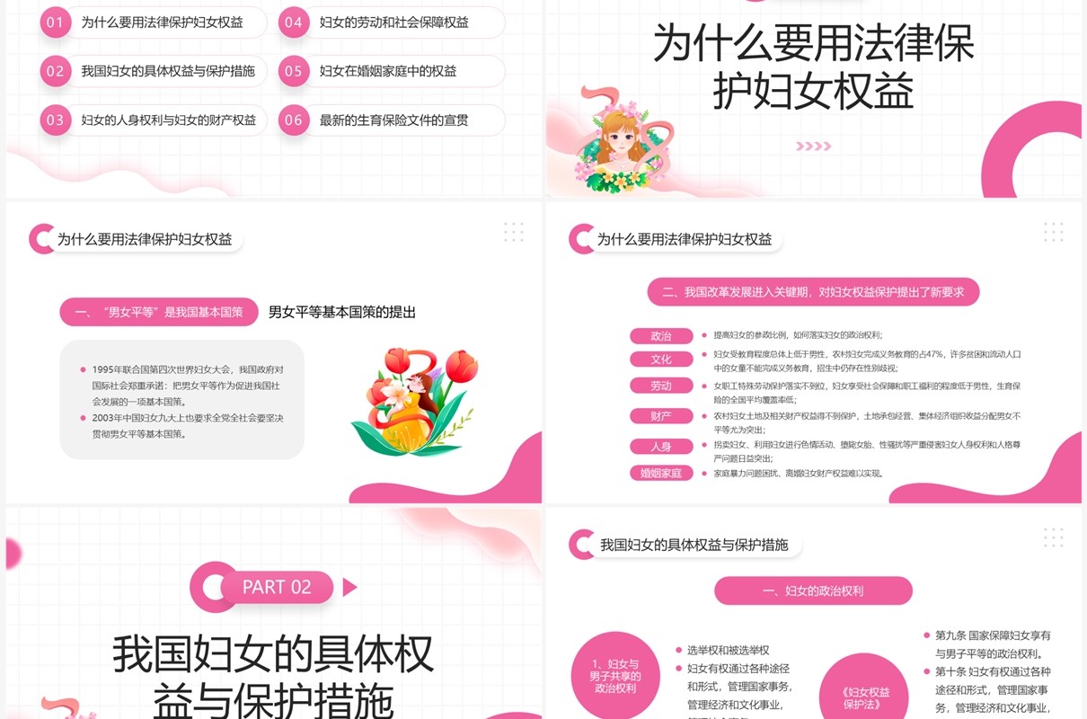 粉色清新风妇女法律知识讲座PPT模板