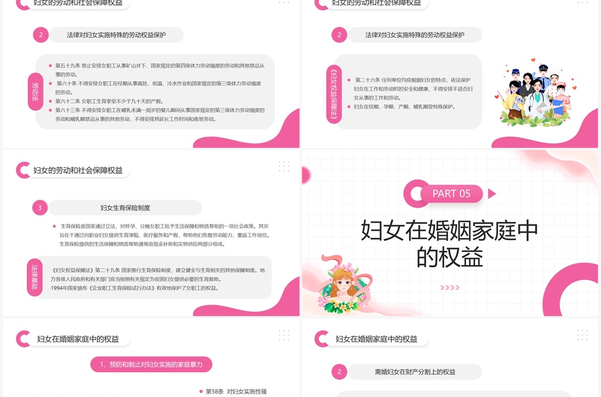 粉色清新风妇女法律知识讲座PPT模板