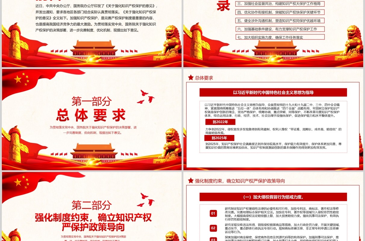 红色党建党课学习关于强化知识产权保护的意见培训PPT讲稿模板