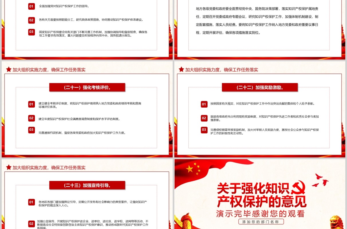 红色党建党课学习关于强化知识产权保护的意见培训PPT讲稿模板