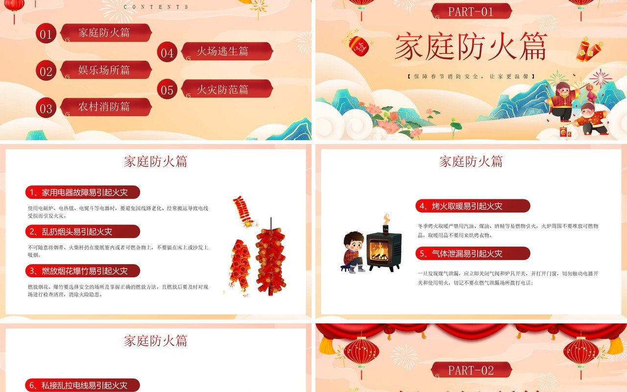红色中国风春节消防安全培训PPT模板