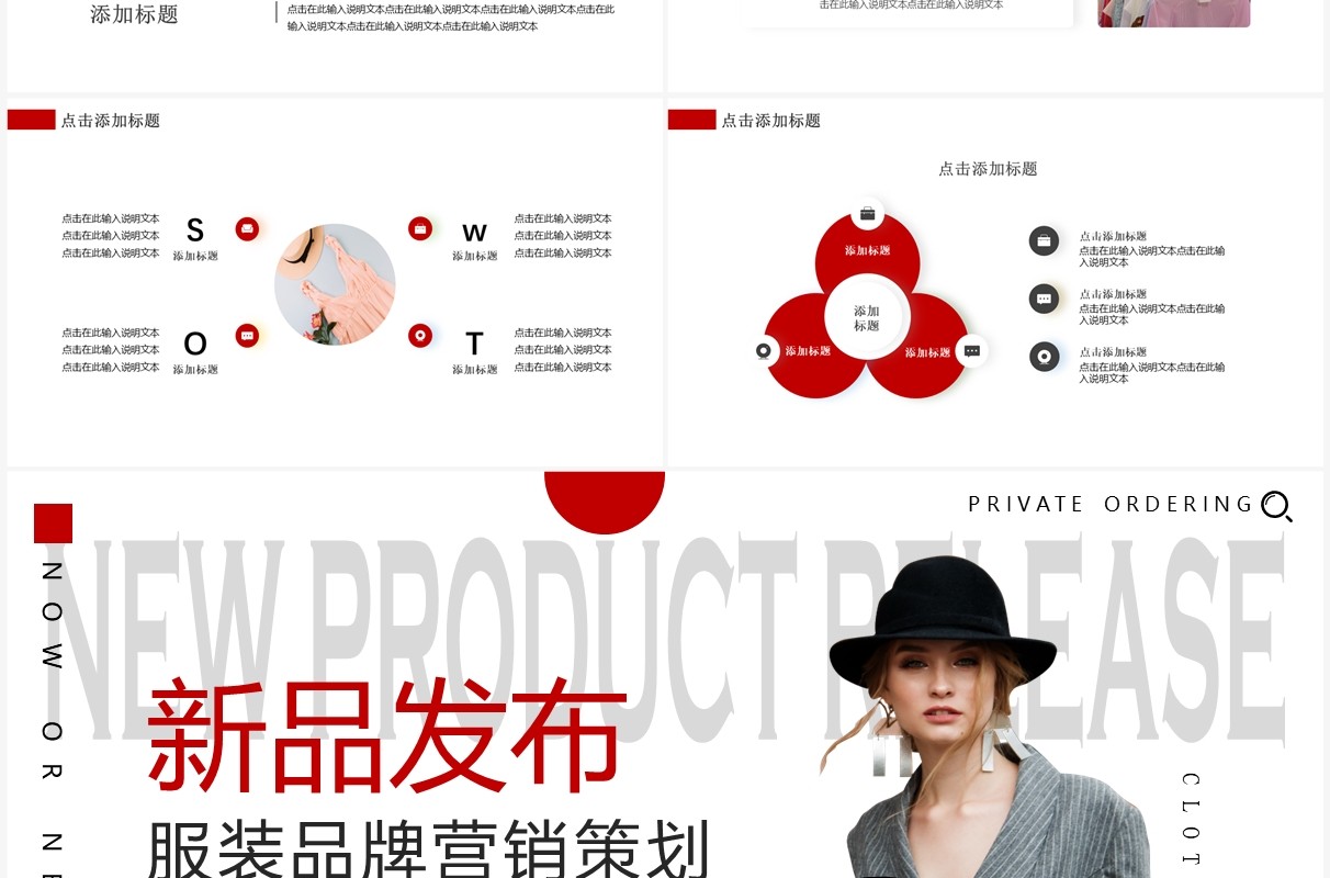红色商务风新品发布服装品牌策划PPT模板