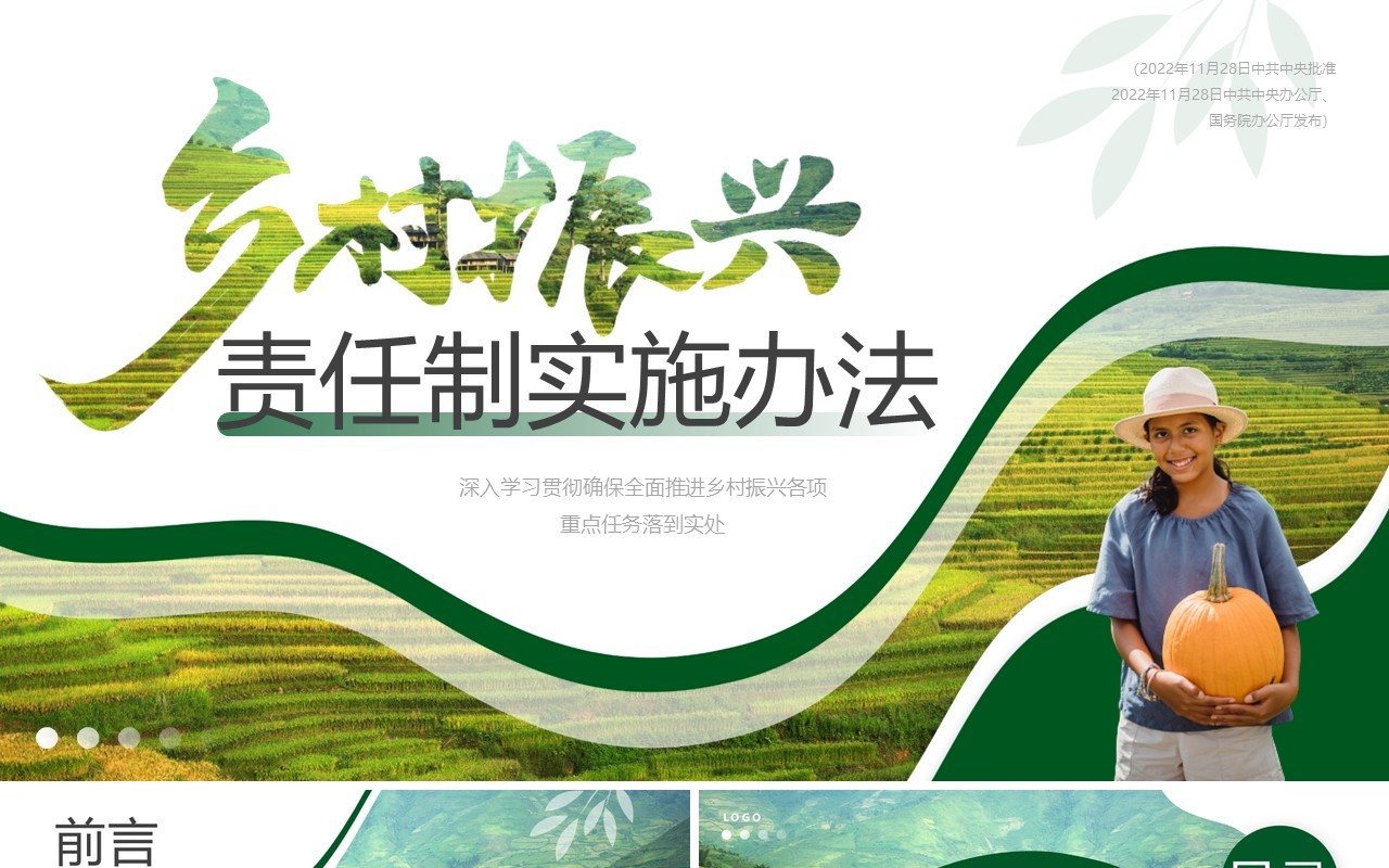 绿色简约风乡村振兴责任制实施办法PPT模板