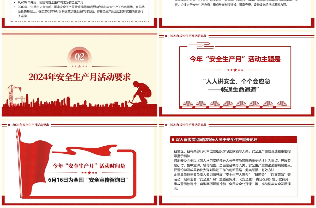 红黄简约风2024年安全生产月PPT模板