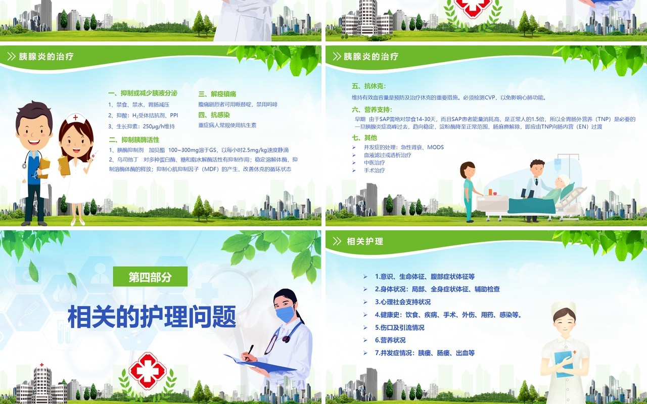 绿色清新急性胰腺炎护理查房PPT模板