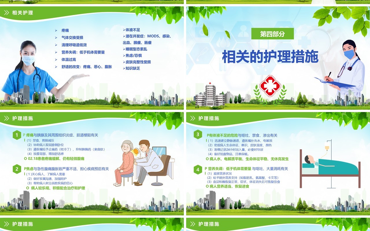 绿色清新急性胰腺炎护理查房PPT模板