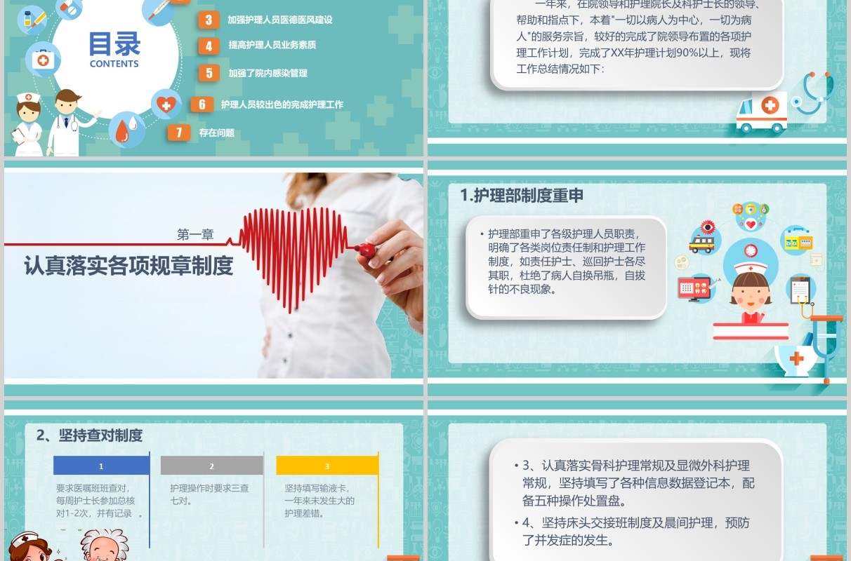 绿色护士长年终述职报告专用PPT模板