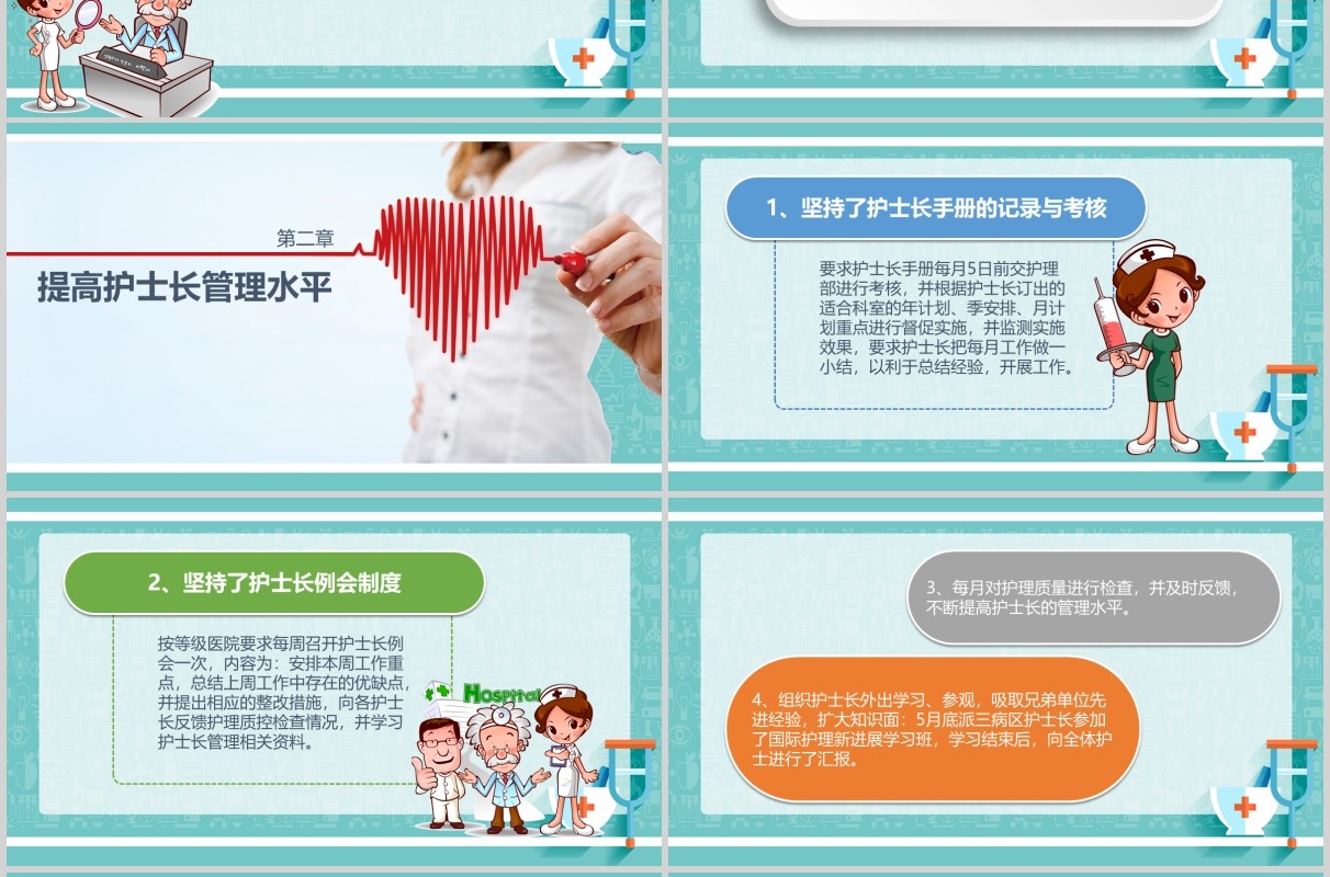绿色护士长年终述职报告专用PPT模板