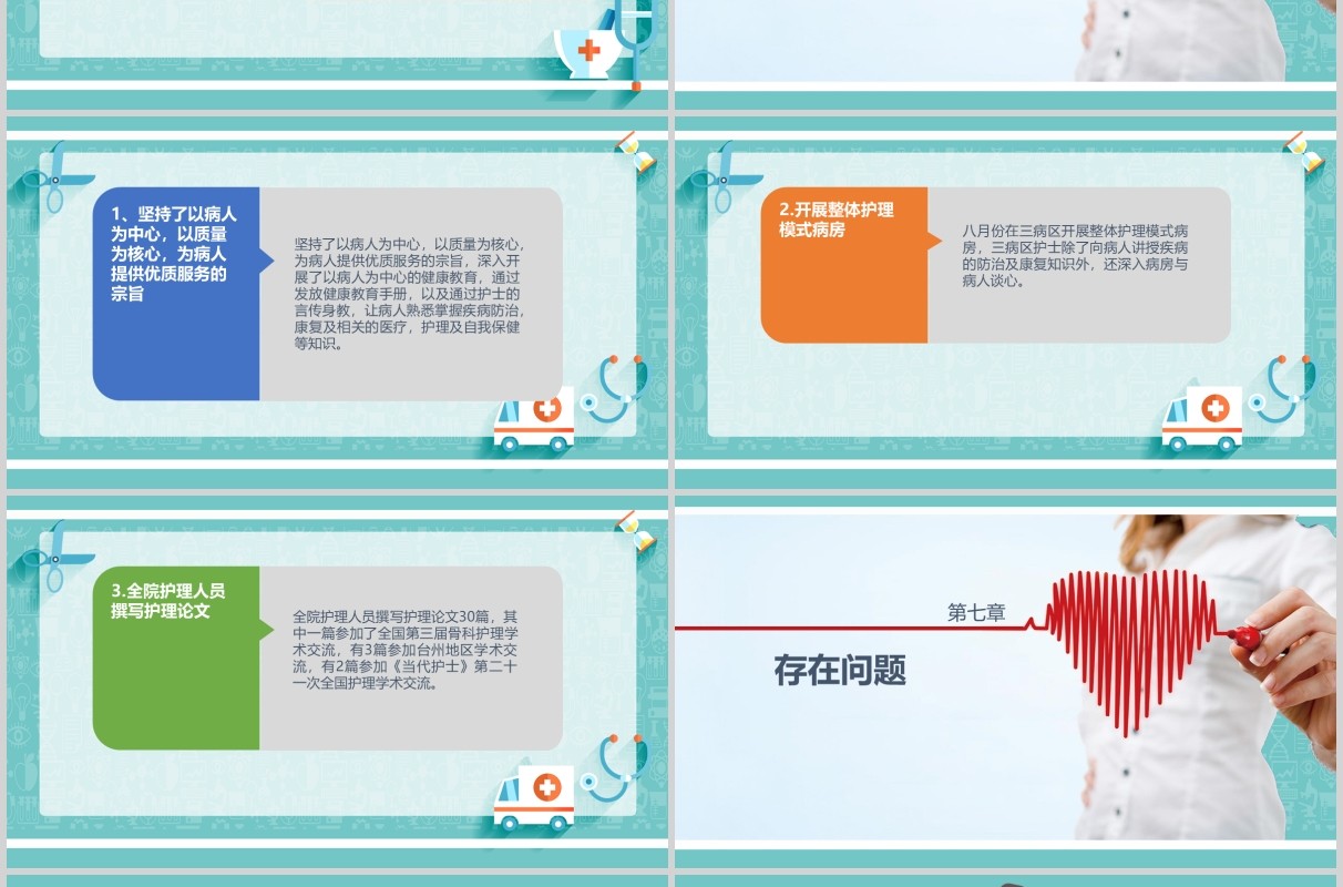 绿色护士长年终述职报告专用PPT模板
