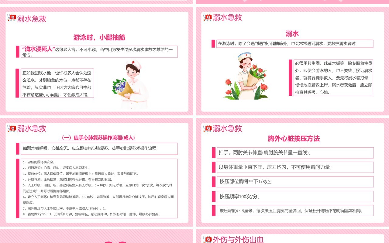 创意卡通小清新急救小常识健康医疗通用PPT模板