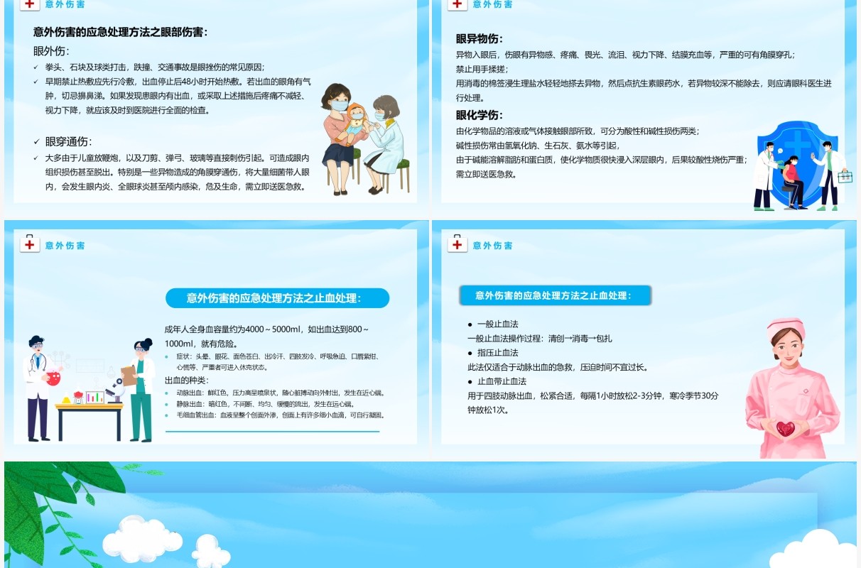 蓝色卡通校园急救知识课件PPT模板