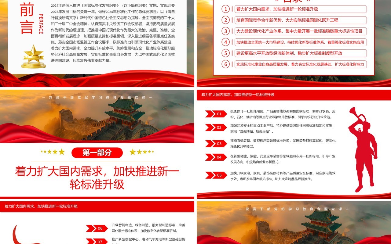 红色简约风2024年全国标准化工作要点PPT模板