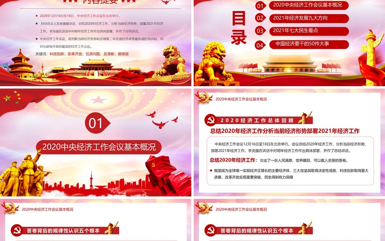 党政风2020年经济工作解读2021年中国经济工作安排部署PPT模板