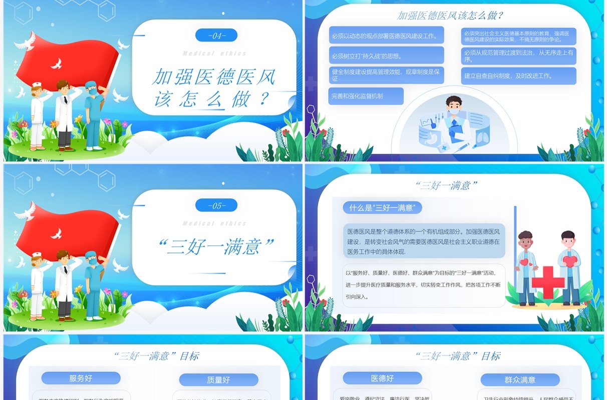 蓝色卡通风医德医风岗前培训PPT模板