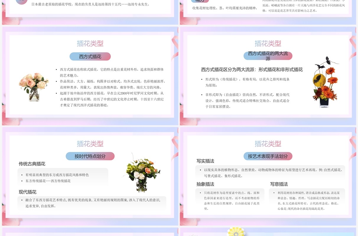 蓝色渐变清新风花艺知识培训PPT模板