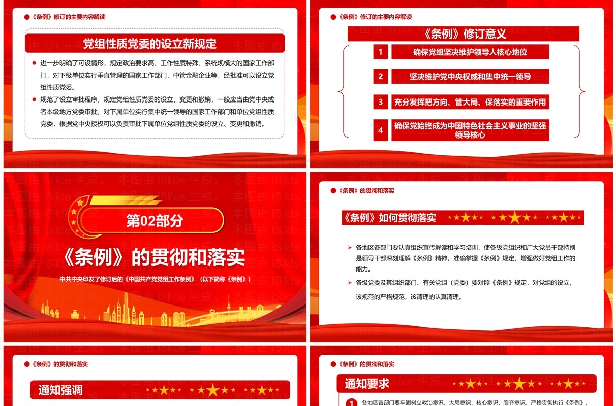 红色党政风中国共产党党组工作条例PPT模板