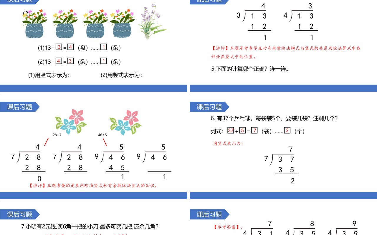 部编版二年级数学下册有余数除法的竖式课件PPT模板