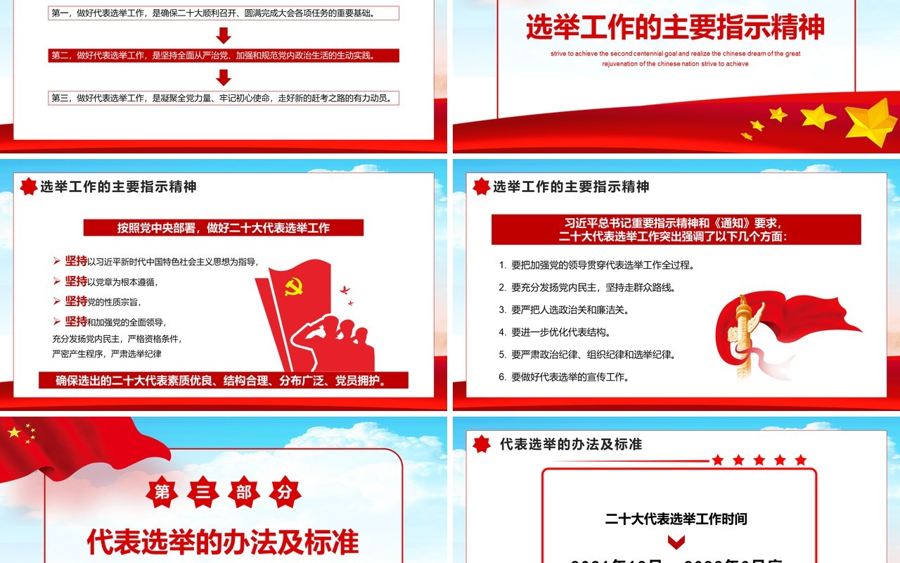 红色党政风党的二十大代表选举PPT动态模板