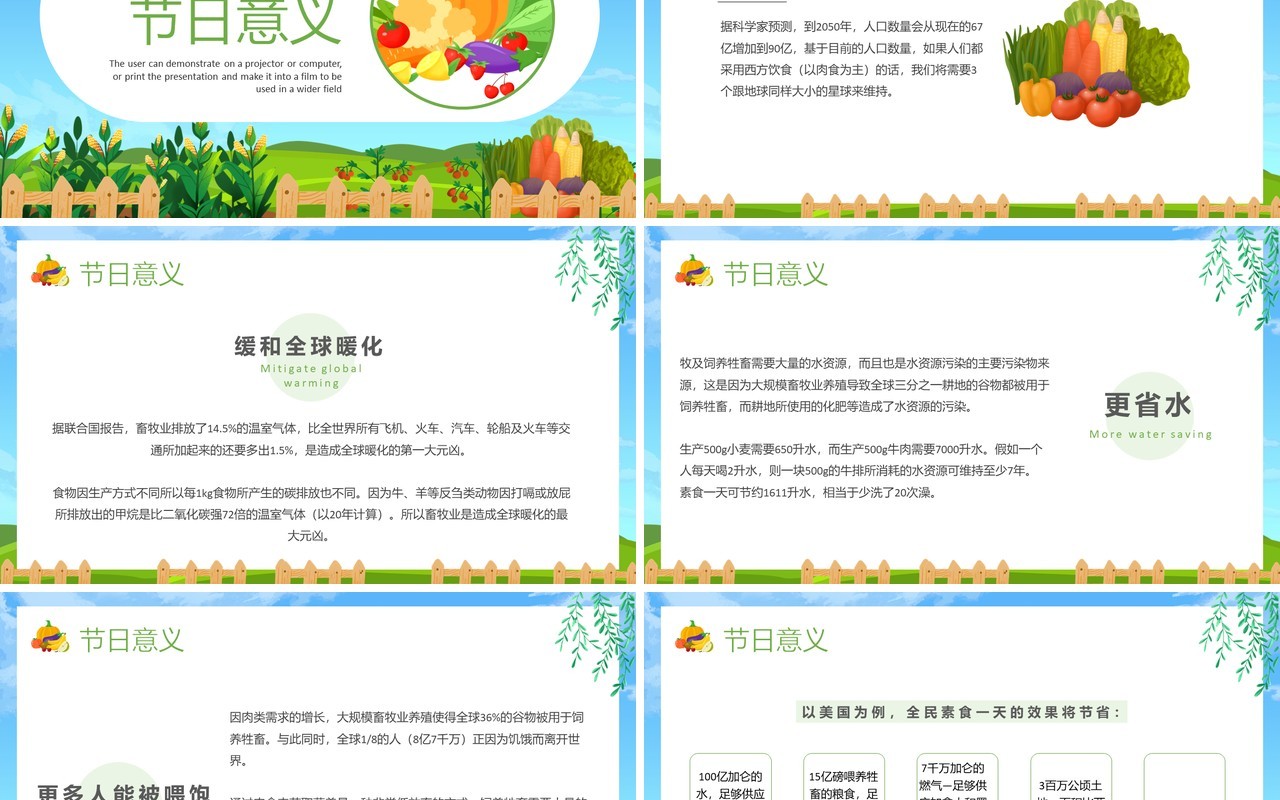绿色卡通风国际素食日节日介绍PPT模板