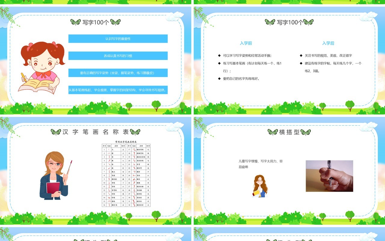 绿色卡通风小学生入学注意事项动态PPT模板