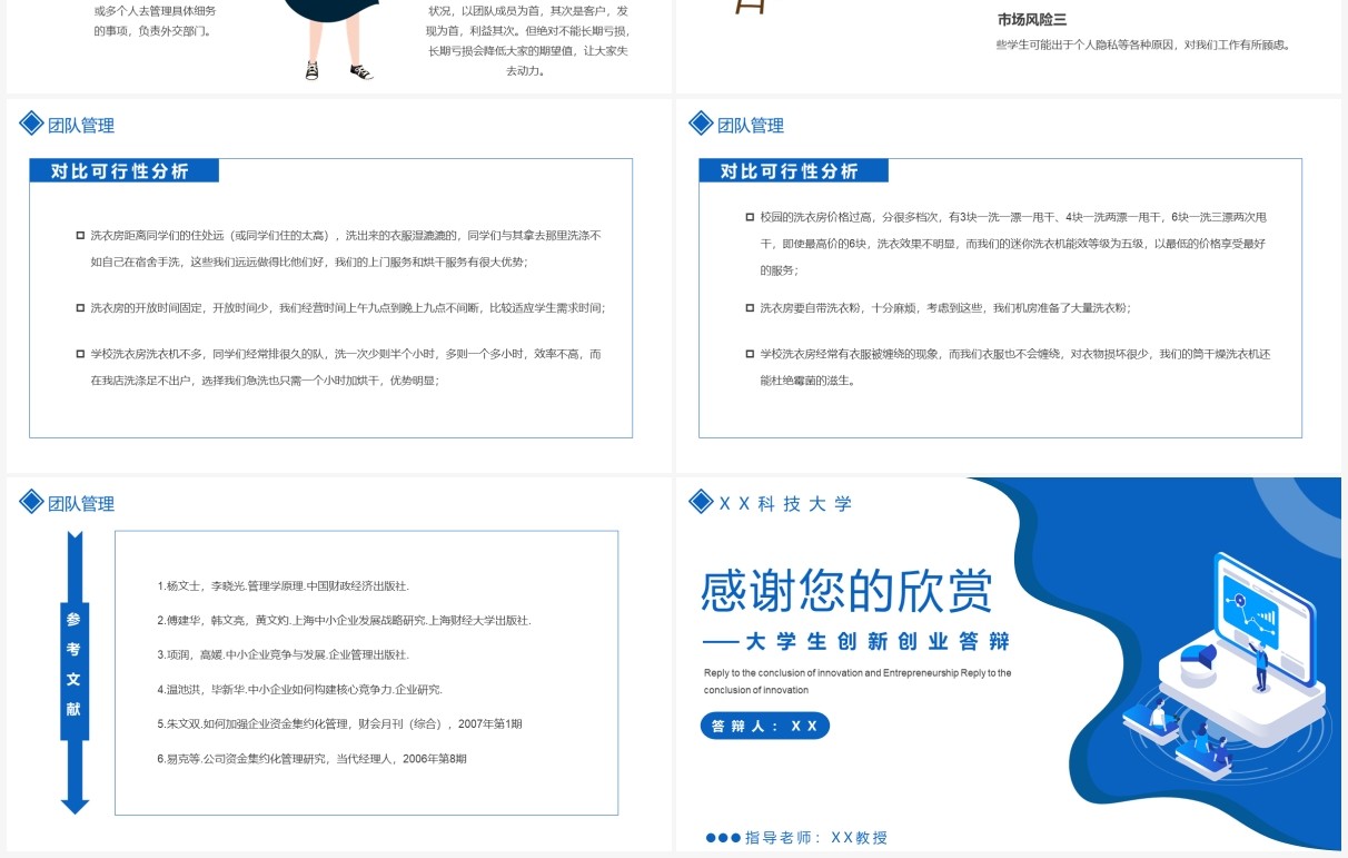 蓝色扁平风大学生创新创业结课答辩PPT模板