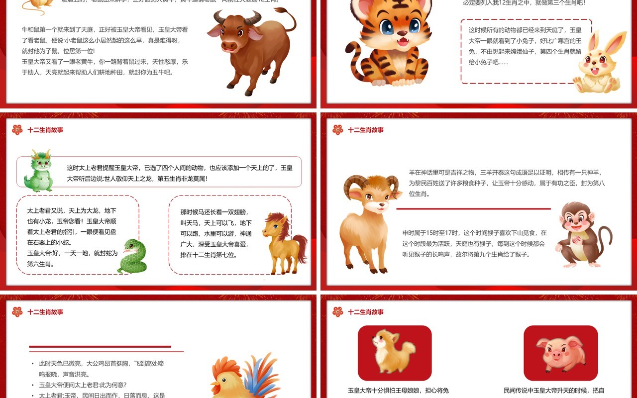 红色中国风中国传统十二生肖课件PPT模板