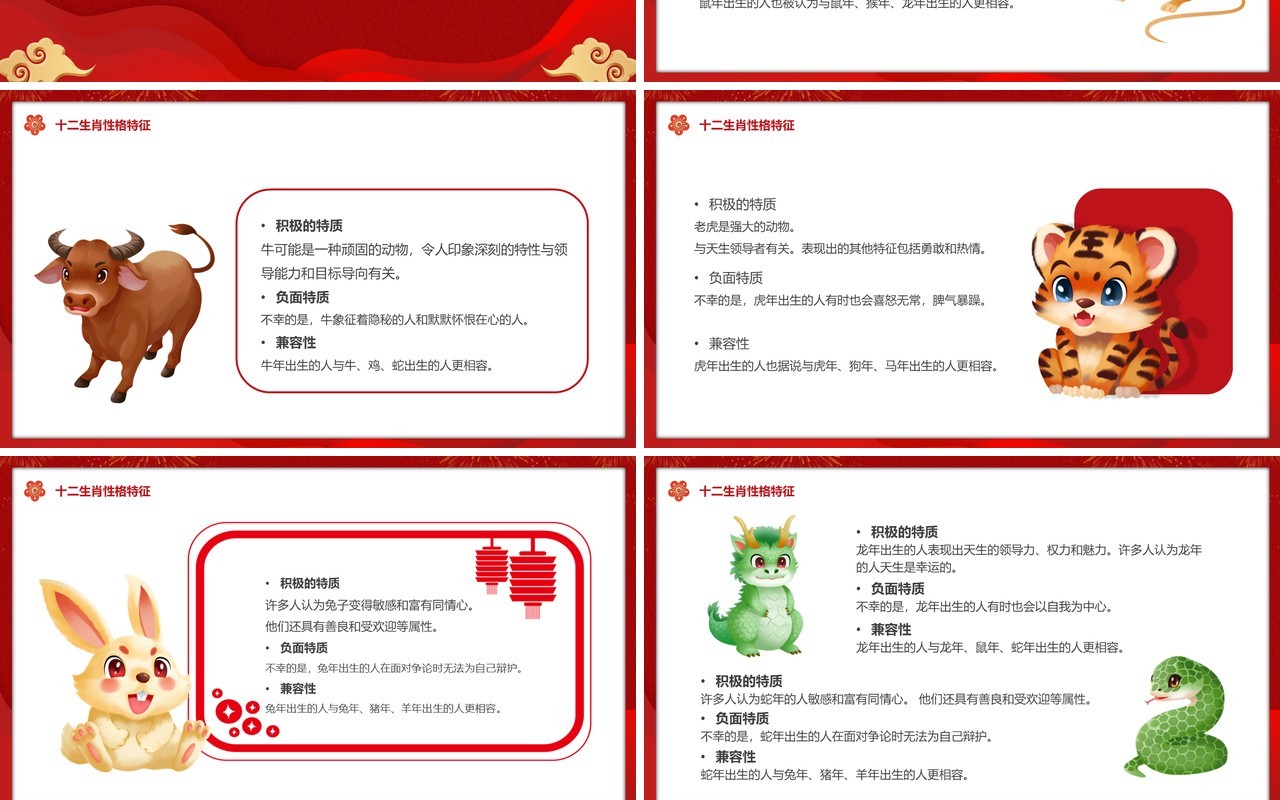红色中国风中国传统十二生肖课件PPT模板