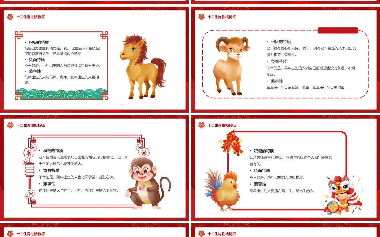 红色中国风中国传统十二生肖课件PPT模板