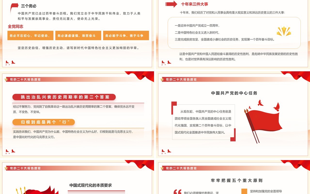 红色简约风解读二十大报告速览PPT模板