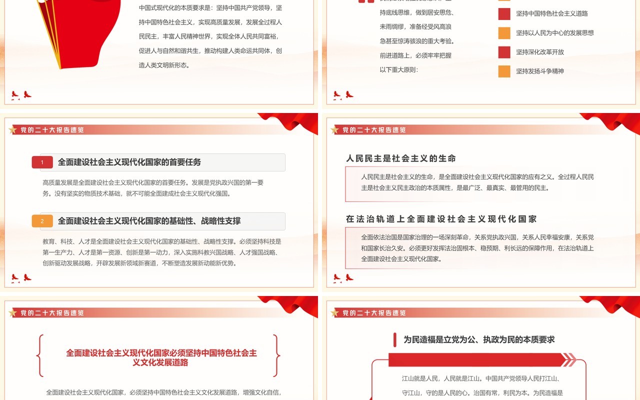 红色简约风解读二十大报告速览PPT模板