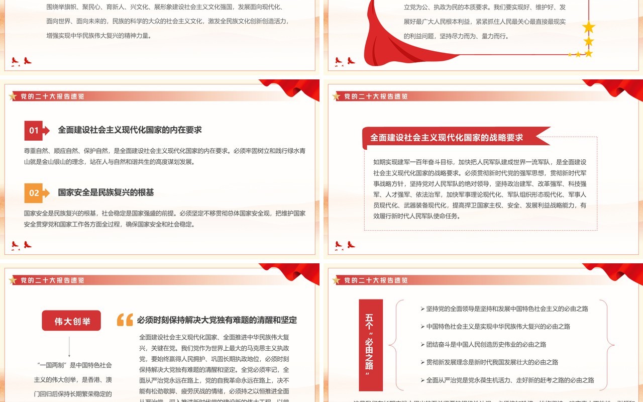 红色简约风解读二十大报告速览PPT模板