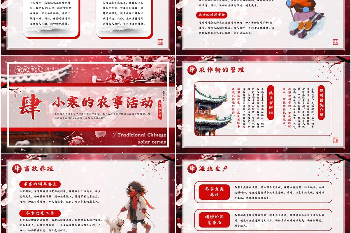 红色中国风二十四节气之小寒PPT模板(1)