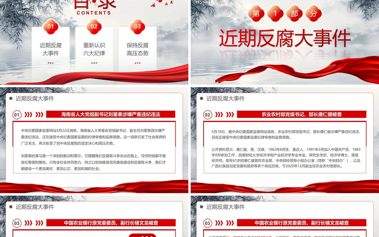 蓝色中国风持续保持反腐高压态势PPT模板