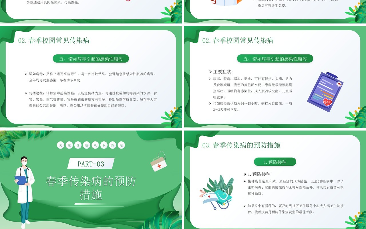 绿色插画风春季传染病预防知识PPT模板