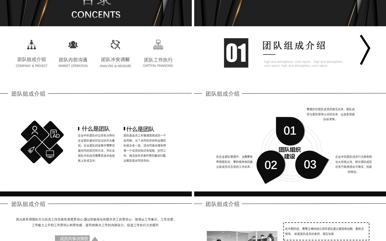 黑色商务风企业团队管理建设PPT模板