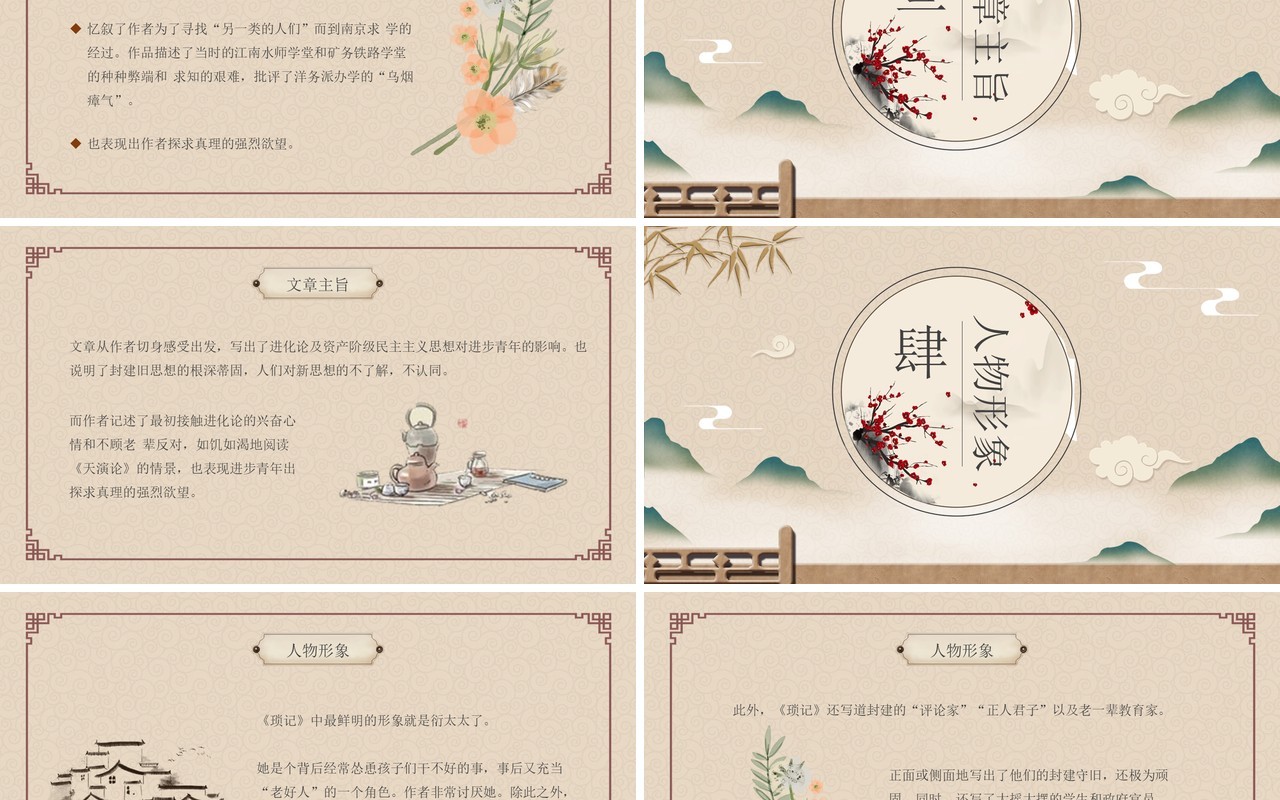 中国风世界文学名著朝花夕拾读书分享PPT模板