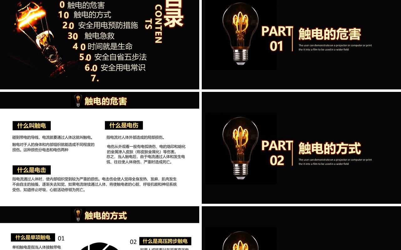 黑色创意安全用电教育工作培训课件PPT模板