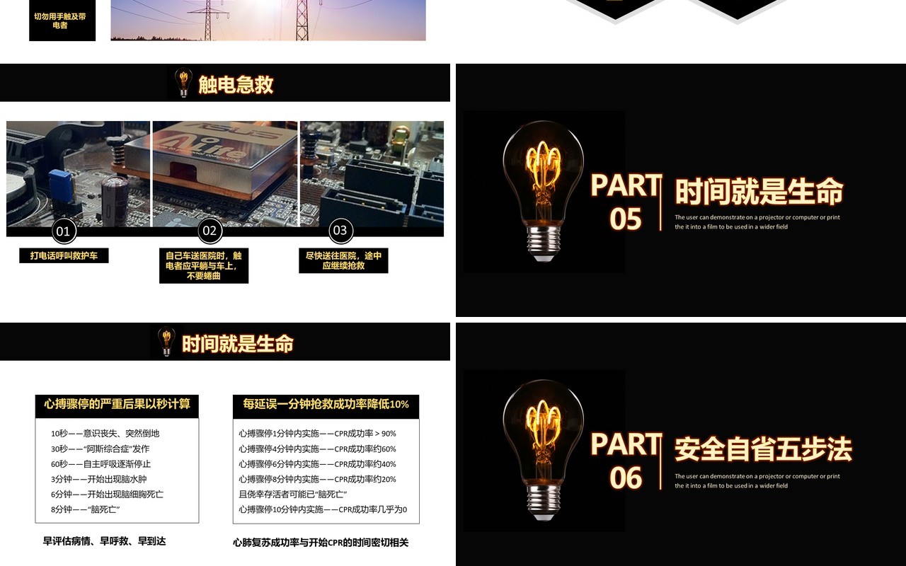 黑色创意安全用电教育工作培训课件PPT模板