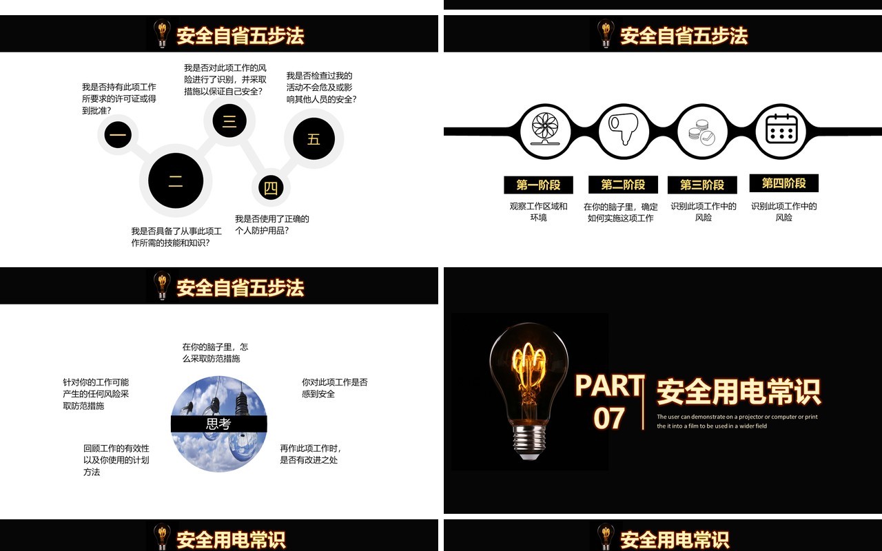 黑色创意安全用电教育工作培训课件PPT模板
