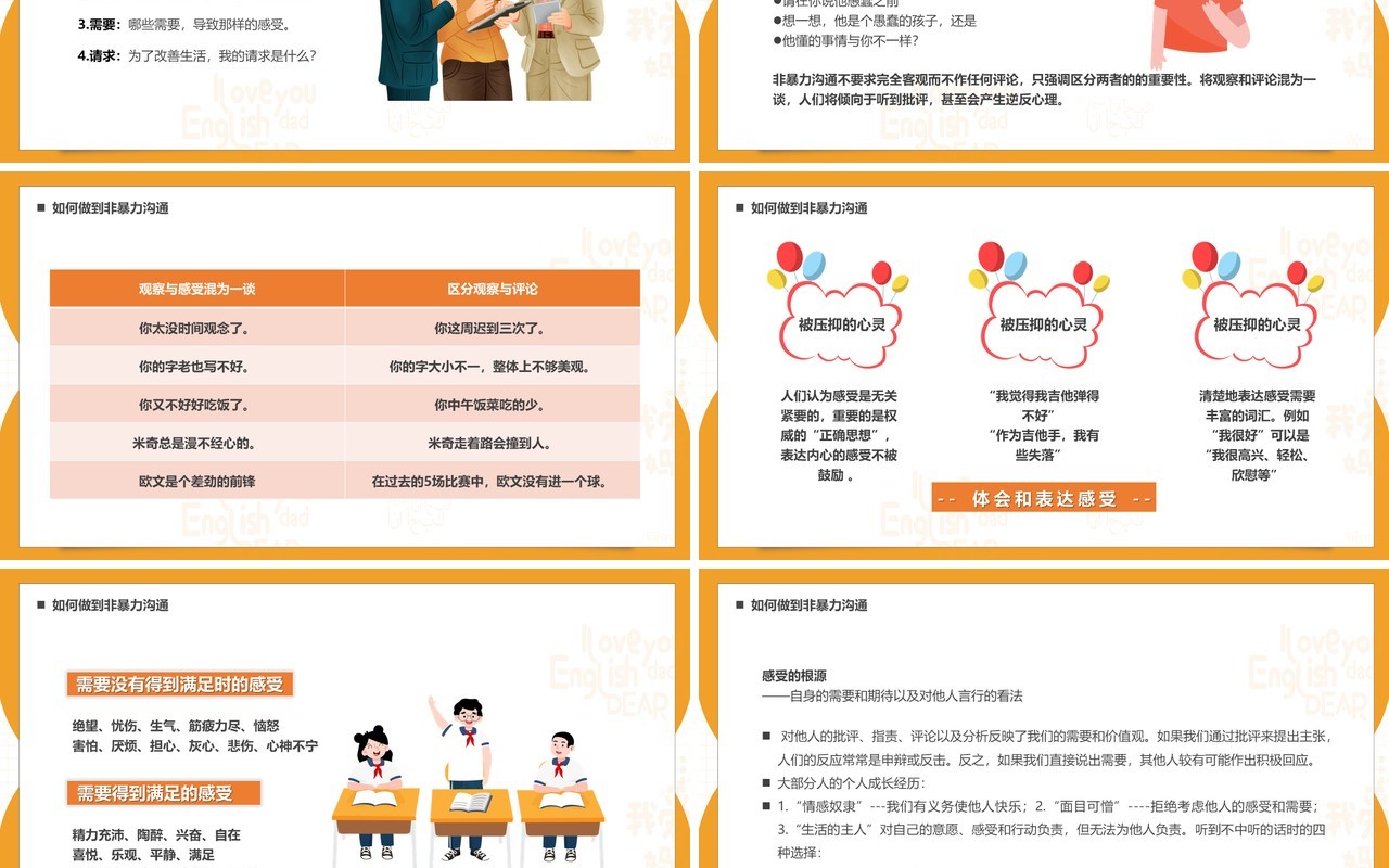 黄色简约卡通风非暴力沟通教育PPT模板