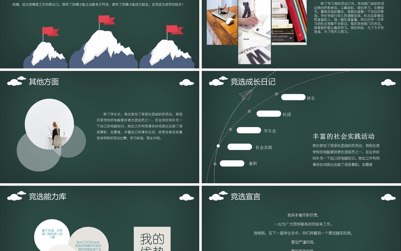 墨绿色学生会竞选PPT模板