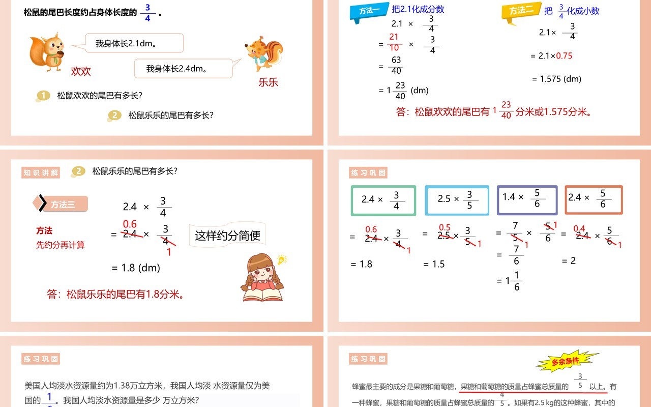 部编版六年级数学上册分数乘小数课件PPT模板