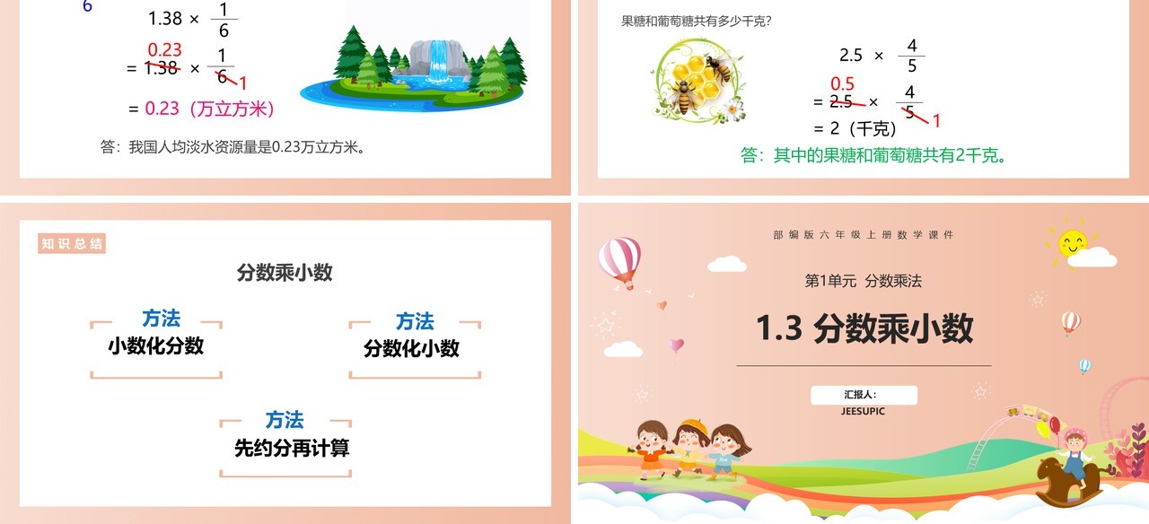 部编版六年级数学上册分数乘小数课件PPT模板