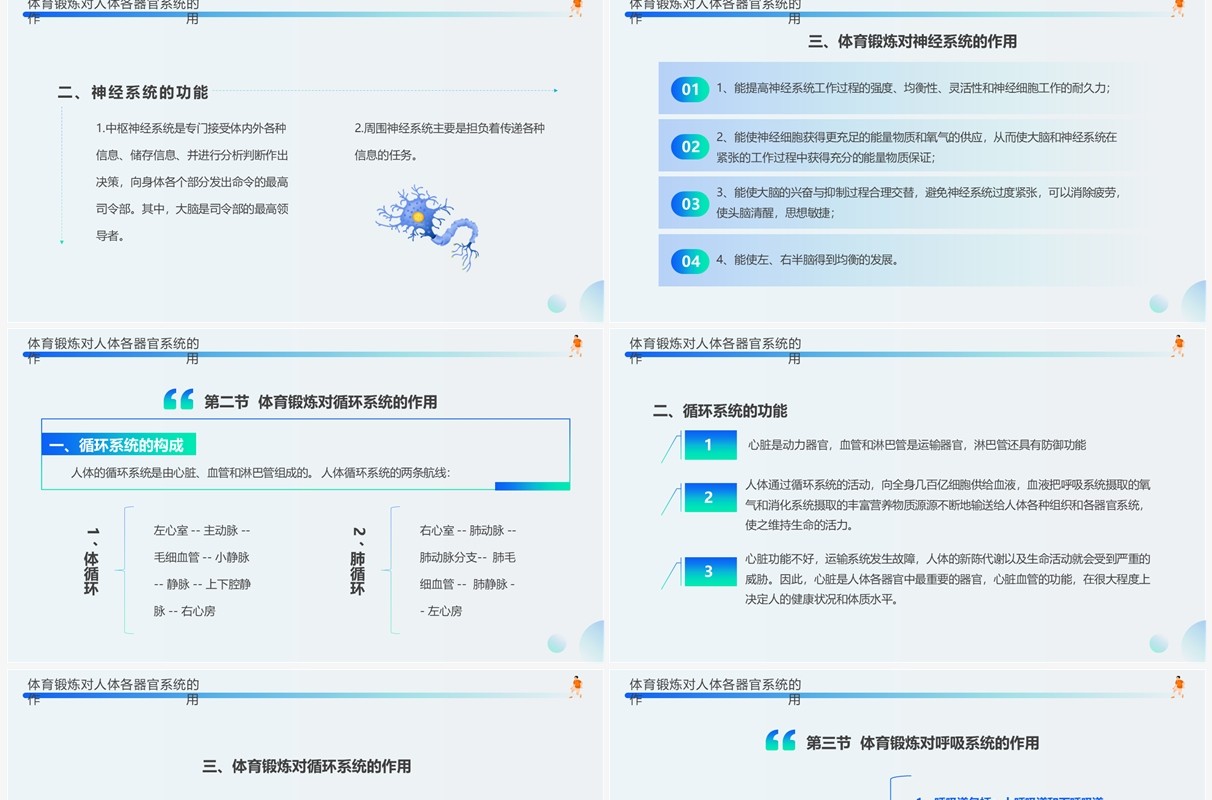 蓝绿插画风体育与健康理论知识PPT模板