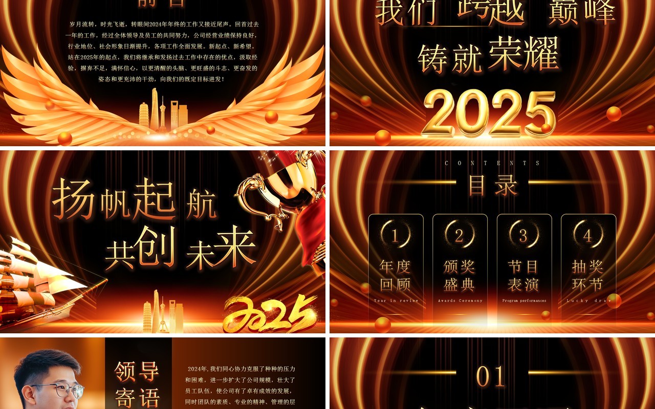 黑金酷炫风2025年会颁奖典礼PPT模板