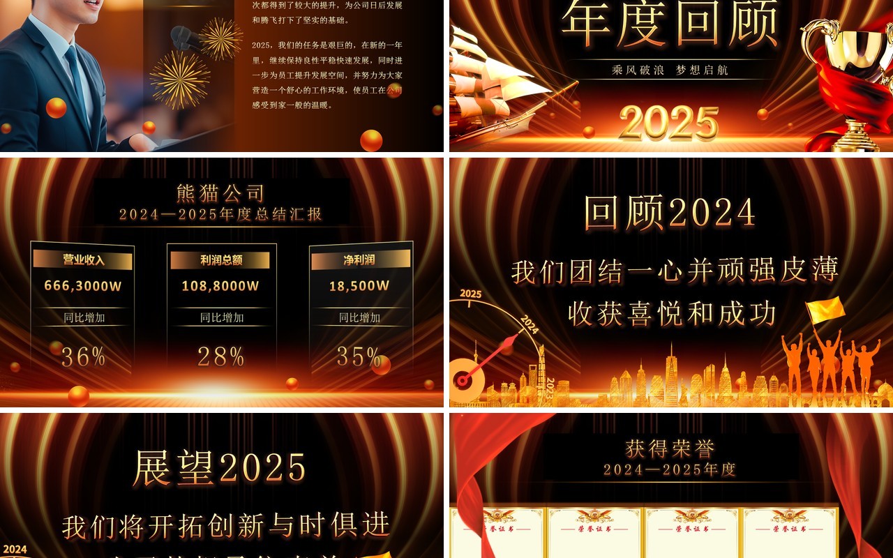 黑金酷炫风2025年会颁奖典礼PPT模板