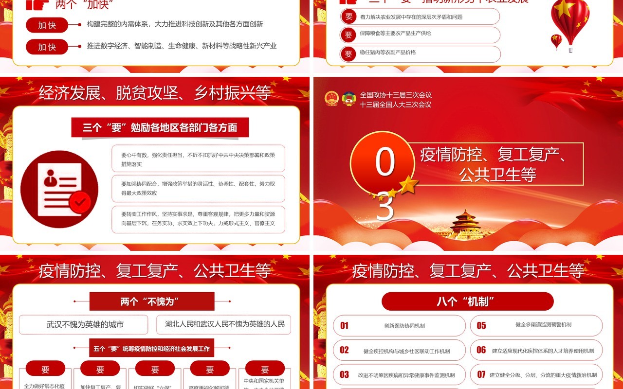 红色聚焦2020全国两会重要讲话精神学习党建PPT模板