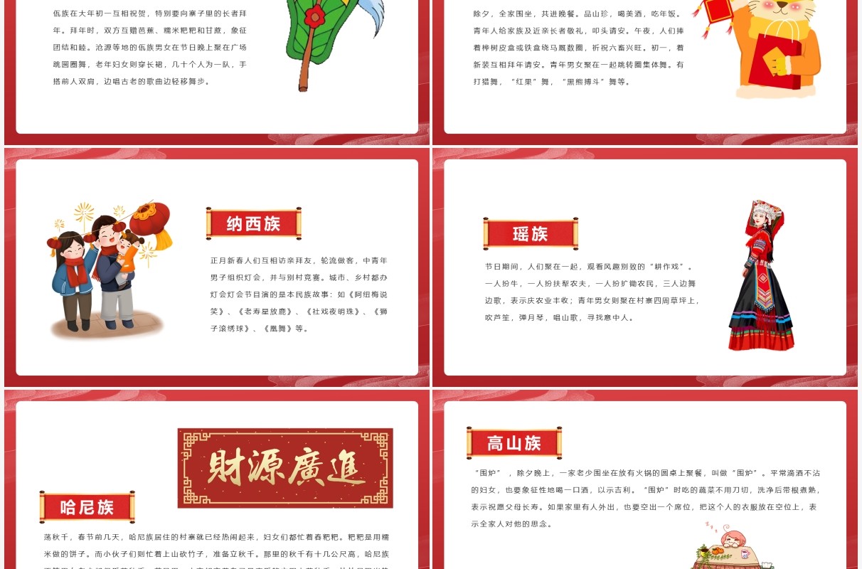红色国潮风少数民族春节习俗介绍PPT模板