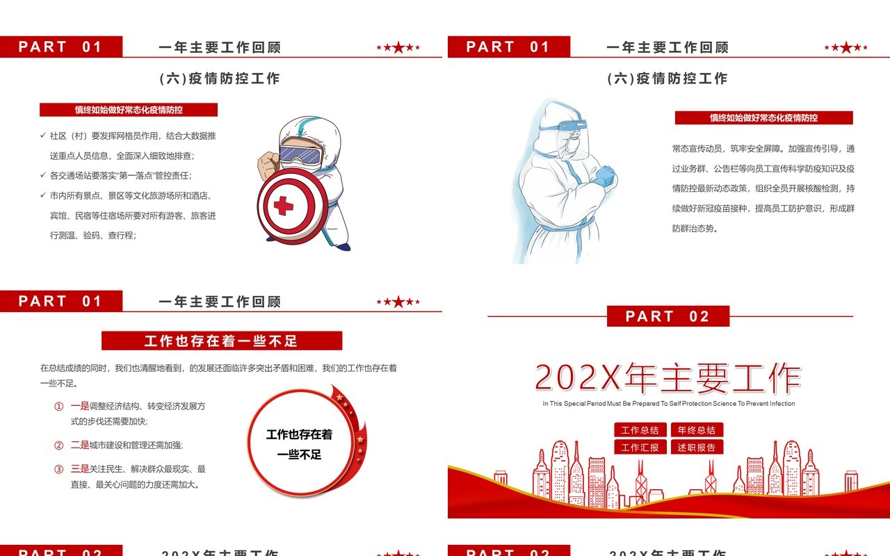 红色简约政府年终总结PPT动态模板