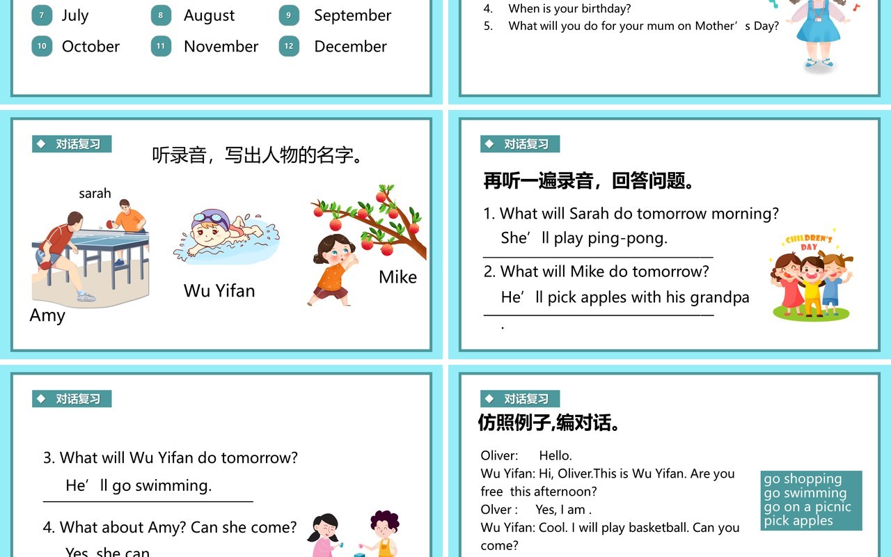 人教版五年级下册单元复习Review Recycle 1英语课件PPT模板